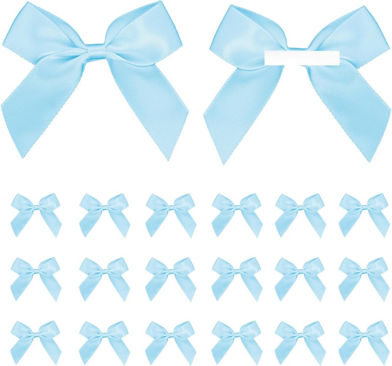 Sokfone Light Blue Satin Ribbon Bows 2" Self Adhesive Satin Bows for Gift Wrapping Premade Ribbon Bows with Double-Sided Tape for Crafts Baby Shower Birthday Party Wedding Valentines Decorations, 50 Pcs - Image 1